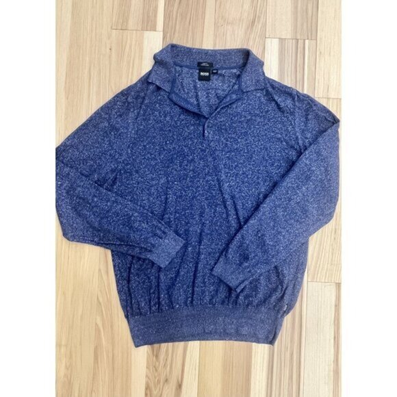 Boss Men's Long Sleeve Polo L Cotton Linen Blend - Picture 1 of 4